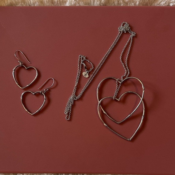 John Hardy Bamboo open heart drop earrings and necklace set. - Picture 1 of 11